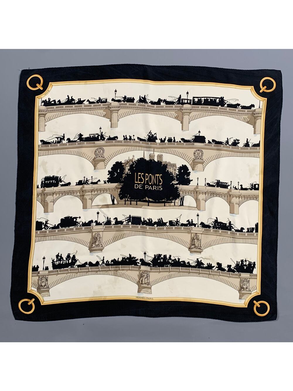 HERMES Black Tan Silk Scarves & Shawls